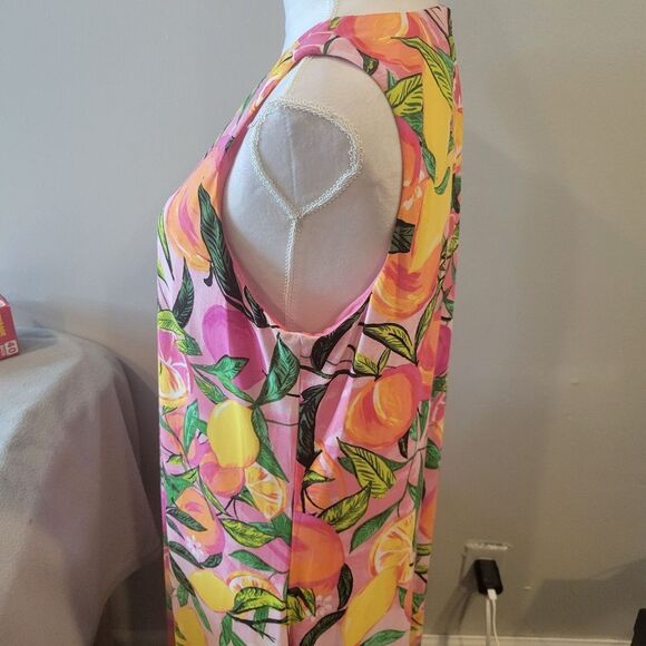 Pappagallo Dress Pink Lemons Fruit Print Size Large - Picture 3 of 9